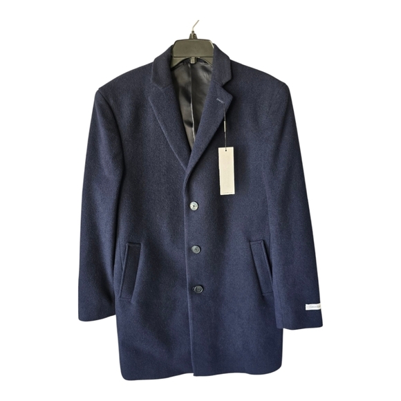 $395 Calvin Klein Long Coat 40 Mens Prosper Blue Wool Blend Heavy Old Money - Picture 1 of 16